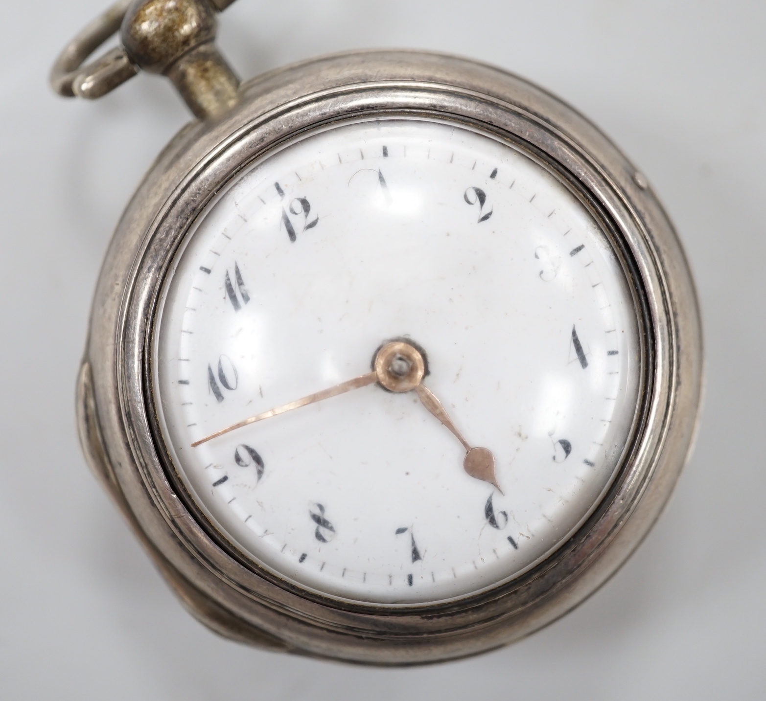 A George III silver pair cased keywind verge pocket watch, by Cranbrook, London, case diameter 50mm.